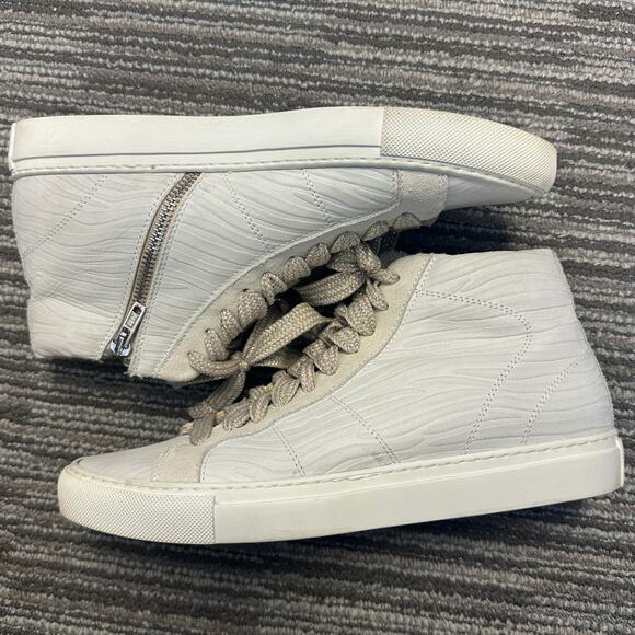 P448 Star White Zebra Embossed High Top Leather Sneakers Metallic Preppy Casual - Picture 6 of 8